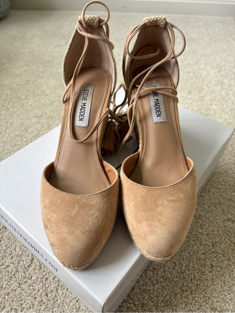 Steve Madden Tan Suede Espadrille Lace-Up Wedges